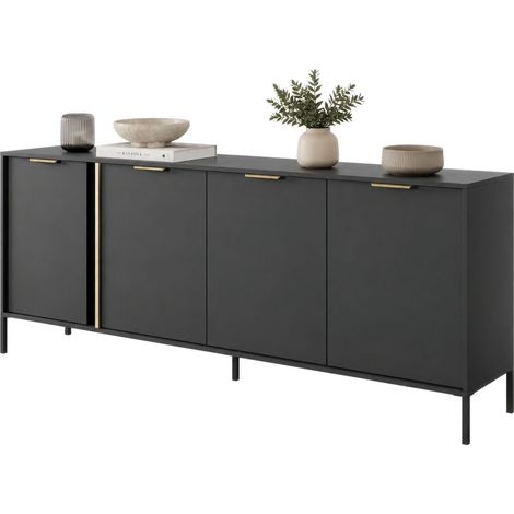 Credenza Hamebati, Madia 4 Ripiani, Apertura Battente, 4 Ante, 203x40x81h cm Nero Antracite