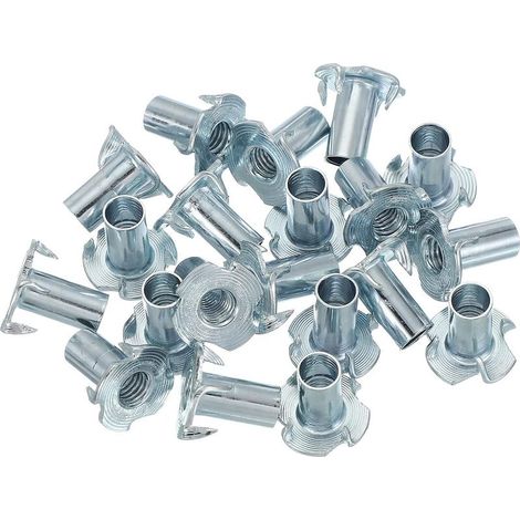 20 Stück M8 T-Muttern, Blindmuttern, T-Muttern, 20 mm Länge, 4-zinkig, vierbackig, verzinkt, Gewindeeinsätze aus Stahl für Holzmöbel (1/4)
