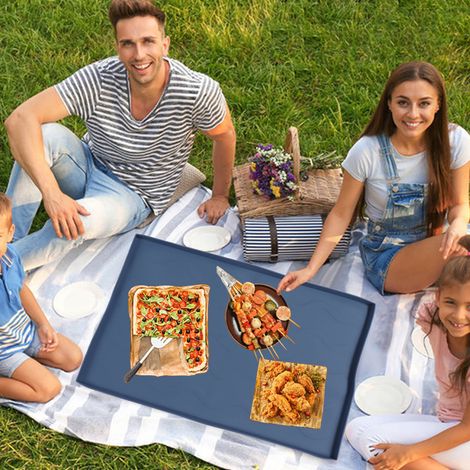Tapete de silicona antiadherente para parrilla con tapa para parrillas de 22 pulgadas, azul oscuro, y bolsa isotérmica para pizza de gran capacidad [Tapete para parrilla] [Mochila] (1/5)