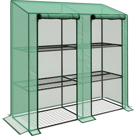 Serre de jardin 143x46x151 cm, bâche PE, 6 étagères, 2 portes sectionnelles, serre balcon verte, culture légumes, plantes et fleurs, gain de place