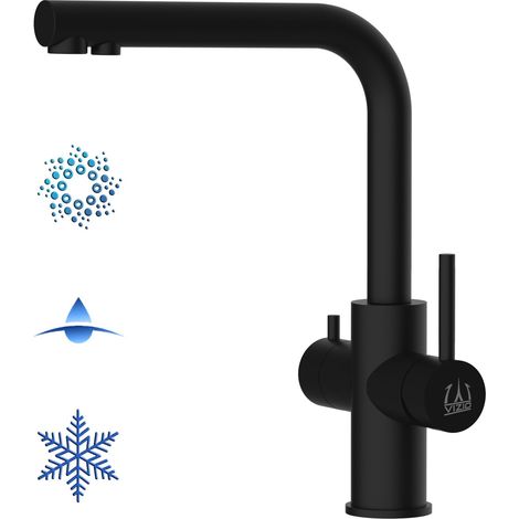Rubinetto 5 VIE miscelatore lavello cucina in ACCIAIO INOX, canna a L girevole a 360°, PVD Nero Opaco