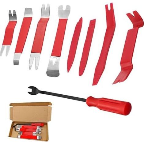 9 Ensembles D'outils de Démontage Automobile 5 Cales en Métal pour Garnitures Outil Levage 4 Leviers Plastique Kit Réparation Panneaux Porte Garniture (Rouge) - (1/5)