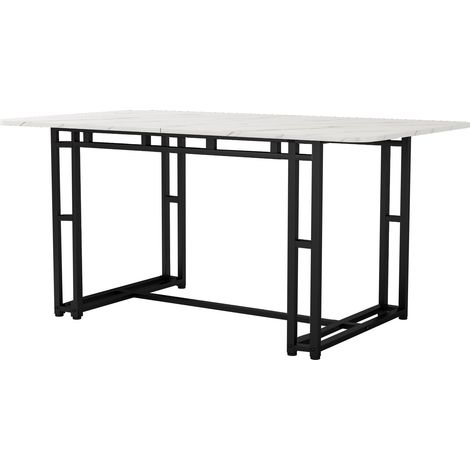 Table à manger moderne 140 x 80 cm avec plateau en MDF et pieds en métal noirs (1/5)