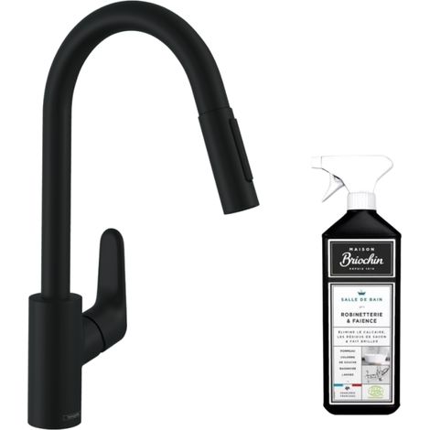 Hansgrohe – Robinet de cuisine mitigeur noir mat avec douchette extractible – 2 jets Laminar et Shower – Hauteur sous bec 22,5 cm – QuickClean et Magfit (1/3)