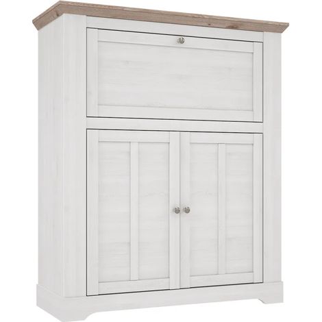 Meuble bar 115 cm 1 abattant 2 portes décor chêne blanchi - ANGELE (1/5)