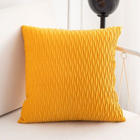 Pair Housses de coussin en velours 50x50 cm, lot de 2, jaune uni, décoratives pour salon, chambre, canapé.