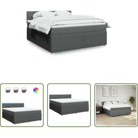 vidaXL LED-Beleuchtung -  Boxspringbett mit Matratze Dunkelgrau 180x200 cm Stoff (1/5)