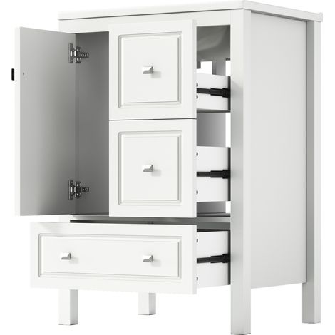 Mobile lavabo freestanding 62x47x90 cm bianco con lavabo in ceramica, MDF, 1 anta e 3 cassetti (1/5)