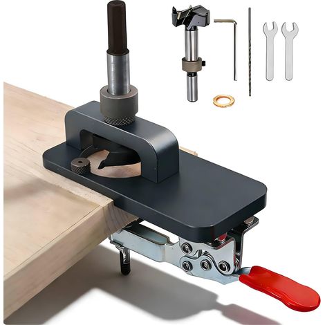 Gabarit de Percage Charniere 35mm, Localisateur de Charnières Cachée, Perforateur Jig Ajustable, Guide de Forage Trou Charnière en Aluminium avec 2mm Clés à Foret, pour Charnières de Portes Armoires (1/5)