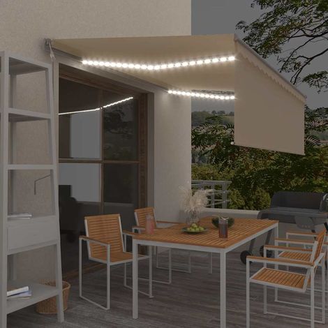 Auvent automatique et store capteur de vent et LED 4x3 m Crème