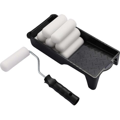 Rouleau à peinture en mousse de 10 cm (4 pouces), cadre de rouleau avec manchon de rechange pour mini-rouleau et extrémité recouverte de mousse (1/5)