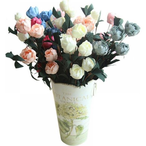 Rose Artificielle - Branche à 6 Têtes - Longueur 41 cm - Diamètre Tête 4 cm - Matériau PE - Blanc Lait, Champagne, Rose Clair, Bleu Lac, Rouge Rose, Bleu - 1 Pièce (1/5)