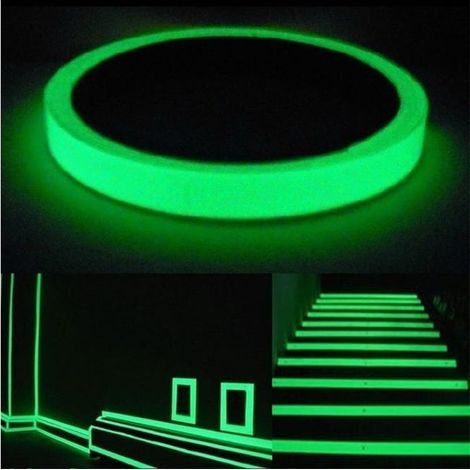 Nastro adesivo fluorescente Scotch 10 m x 1,5 cm, nastro fluorescente autoadesivo, nastro fosforescente al buio, nastro adesivo luminoso verde, nastro verde fosforescente (1/4)