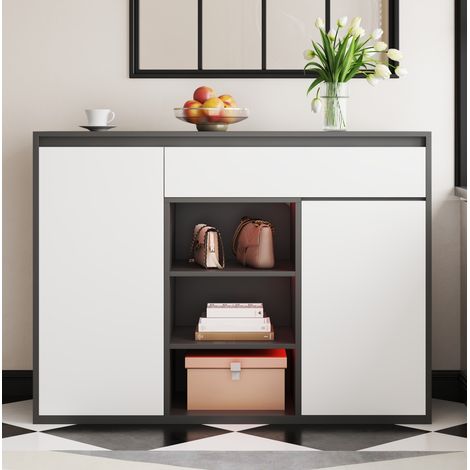 Schuhschrank Schwarz Und Weiß, 2 Türen, 1 Schublade, Verstellbare Einlegeböden, 12 Bis 17 Paare (1/5)