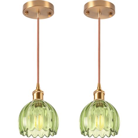 2PCS Lampe de Plafond en Verre Fleur Lustre E27 Vintage Rétro Abat-jour Luminaire pour Couloir Chambre Cuisine Salon Vert (1/5)