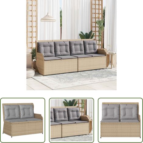 vidaXL Gartenmöbel - Gartenbank mit Kissen Beige und Grau Poly-Rattan (1/5)