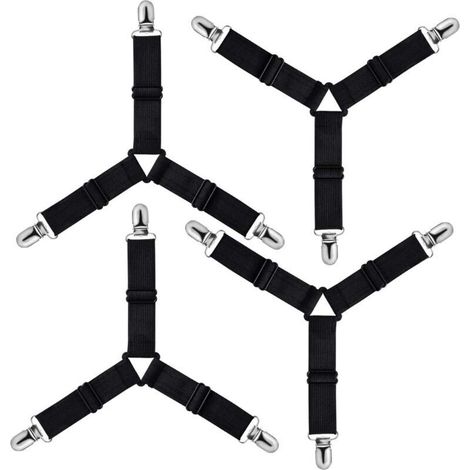 Triangle Tendeur Drap Housse Réglable, Fixation Sangle de Maintien pour Literie, Drap Lit, Housse Repassage, Matelas, Canapé (Noir, Lot de 4) (1/5)