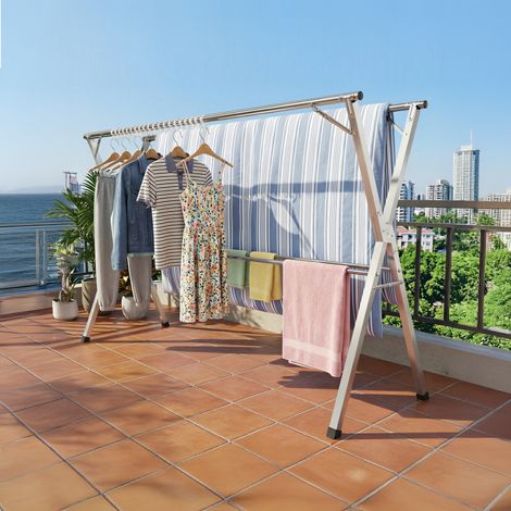 Étendoir à Linge Extensible 133-200 cm, en Acier Inoxydable, Pliable, pour Intérieur et Extérieur, Gris (1/5)