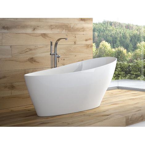 Baignoire îlot blanc brillant avec bonde noir KEYA 165x70 (1/4)