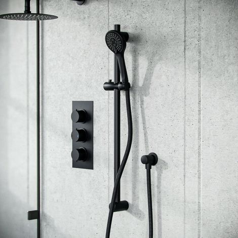 Temel 2-Way Overhead Shower and Matte Black Raiser Rail with Handset Set (1/5)