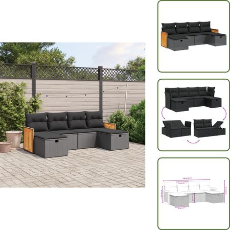 6-tlg. Garten-Sofagarnitur mit Kissen Schwarz Poly Rattan - Gartengestell - Gartenmöbelset - Gartenlounge - Rattanmöbel - Polyethylenmöbel (1/5)