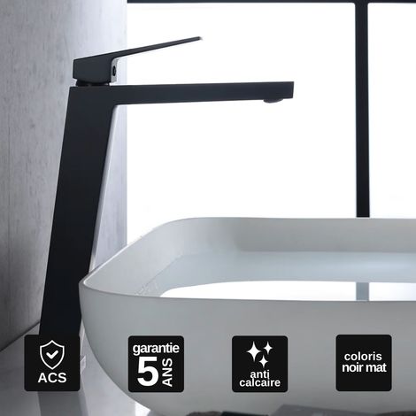 Robinet Mitigeur Lavabo Salle de Bain noir mat – Bec Haut Anti-Calcaire – Design moderne - ART IMEX (1/4)
