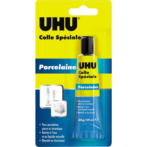 Colle spéciale porcelaine – Résiste à l’eau chaude jusqu'à 80°C – Pour marbre, grès et céramique – Tube 30g – UHU
