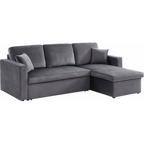 Canapé d'angle convertible en velours - IDA - 3 places. fauteuil d'angle réversible coffre rangement lit modulable Velours Gris foncé