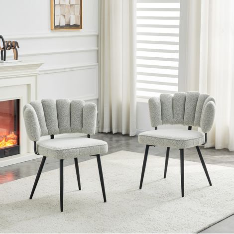 Set de 2 sillas de comedor 80 cm en terciopelo gris claro con patas negras y respaldo floral (1/5)