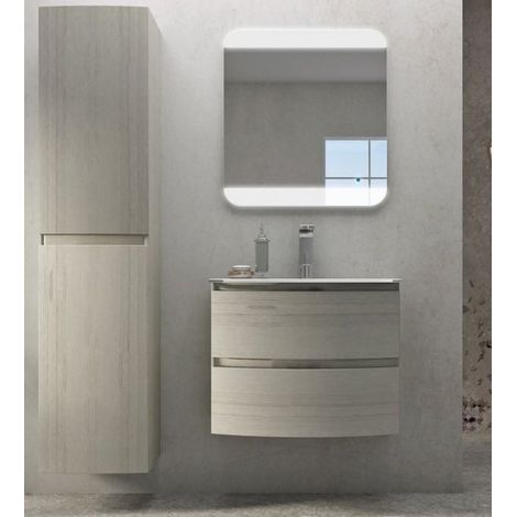 Mobile Bagno Vague70 cm SospesoRovere Sbiancato Base 2 cassetti - Lavabo in Resina (1/5)