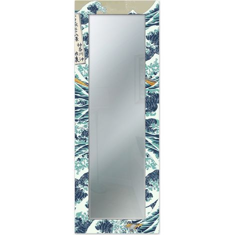 Lupia - Specchio da Parete Lungo MIRROR FANTASY THE GREAT WAVE OFF KANAGWA 44x127 cm, Cornice Stampata in Legno, Specchiera per Camera da Letto, Ingresso, Soggiorno, Nero (1/4)