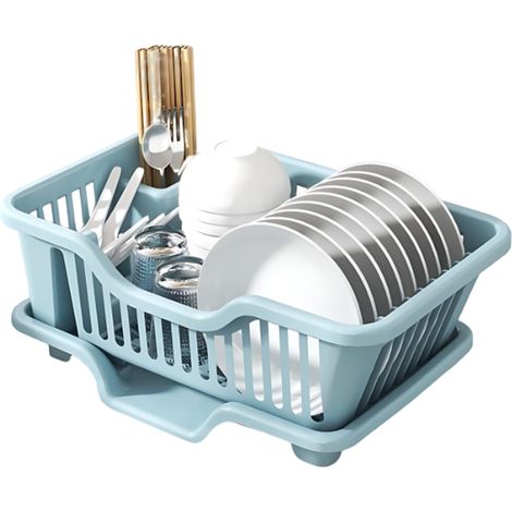 Escurridor de platos con bandeja integrada y soporte para utensilios: secado eficiente para encimera, bandeja extraíble, drenaje.