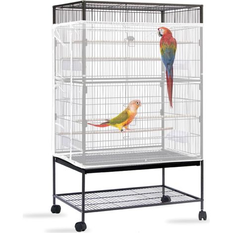 Housse de cage à oiseaux, grande, filet extra large, doux et aéré, attrape-semences, réglable, avec cordon de serrage, pour cages rondes carrées (blanc) (1/5)