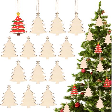 Suspensions Pour Arbre De Noël En Bois - Forme Arbre De Noël 8,5 x 6,5 cm Avec Corde En Jute - Décoration DIY Noël - Lot De 50 Pièces (1/5)