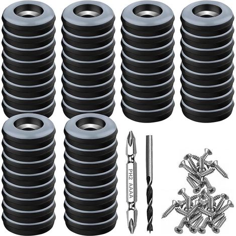 Lot de 48 Patins en téflon à Visser - Diamètre : 19 mm - Ronds - Noirs - avec 48 vis en Acier Inoxydable et 2 forets - Protection Efficace de Vos Meubles, chaises, sols (1/5)