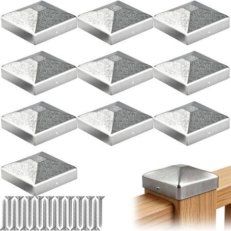 Lot de 10 capuchons de poteau carrés en aluminium inoxydable pour poteaux de clôture, poteaux de terrasse, poteaux de carport, comme couverture de poteau durable avec vis pour l'extérieur, 7 (1/5)
