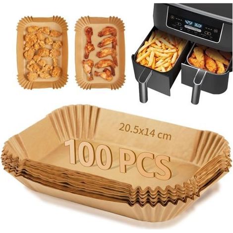 Backpapier für Airfryer, 100 Stück Rechteckig 20,5x14cm, Fettfreie Backformen (1/5)
