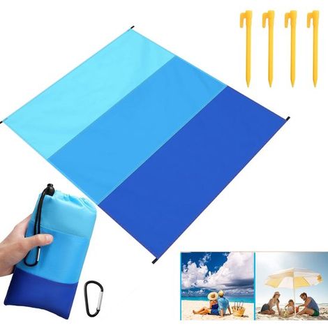 Manta de playa, Esterilla de playa impermeable, Esterilla de picnic, Esterilla plegable de secado rápido, camping, Azul 200 x 210 cm (1/5)