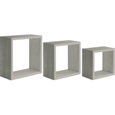 Set di 3 Mensole da Muro, Cubi Arredo, Mensole Cubo, Cubi da Parete, Rovere Grigio Nuovo, 30x30x10cm 27x27x10cm e 24x24x10cm - Incubo Slim (1/4)