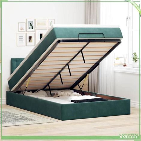 Lit ottoman - 3312755 - Velours vert foncé - Rangement hydraulique - Matelas 120x190 20cm + LED (1/5)