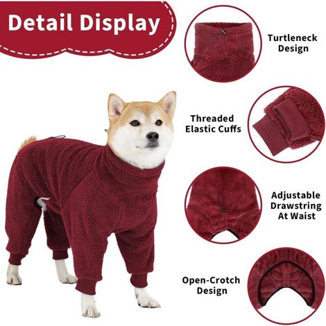 Manteau d'hiver pour chiens, veste polaire chaude, longueur du dos 35-38 cm, tour de cou 35 cm, poids recommandé 12-18 lbs, 1 pièce, rouge. (1/4)