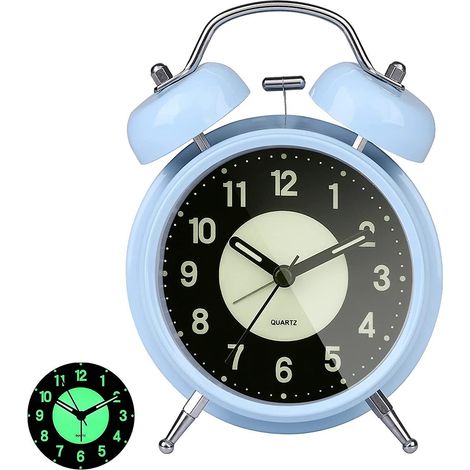 Réveil rétro à double cloche, réveil de chevet silencieux sans tic-tac avec rétroéclairage, horloge de bureau (1/5)