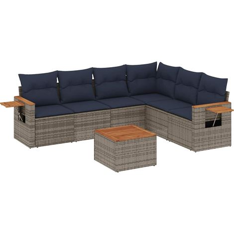 vidaXL Set Divani da Giardino 7 pz con Cuscini Grigio in Polyrattan (1/5)