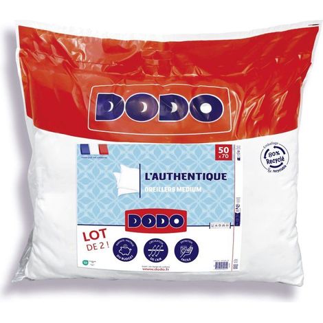 Lot de 2 Oreillers Médium - DODO - L'Authentique - 50 x 70 cm - Blanc (1/3)