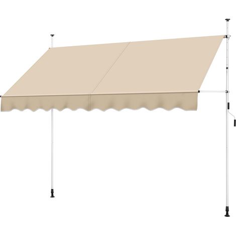 Store Banne Manuel 300 cm avec Manivelle, Auvent Rétractable Réglable en Hauteur et en Inclinaison sans Percement pour Balcon, Terrasse, Jardin Beige (1/5)