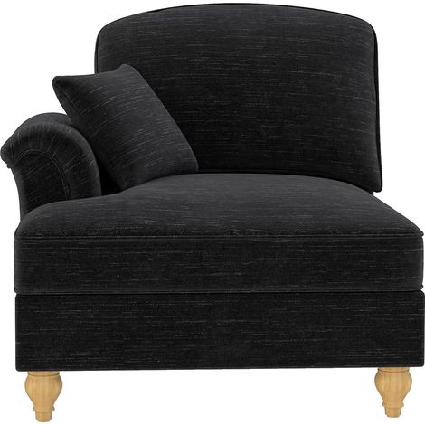Canapé Windsor LSF en tissu chenille doux, avec 1 coussin confortable inclus, couleur noir élégant (1/5)