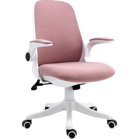 Fauteuil de Bureau Ergonomique à Hauteur Réglable, Tissu Aspect Velours, 62.5x60x94-104 cm, Blanc et Rose (1/5)