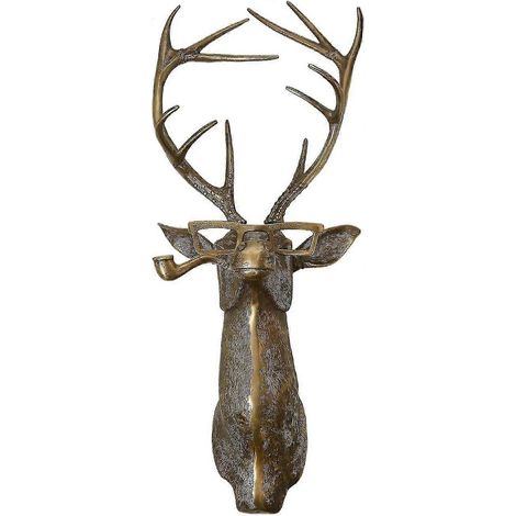 Sculpture de tête d'animal, décoration murale innovante en forme de tête de cerf antique avec lunettes, tête de cerf peinte et polie à la main, tête de cerf pour jardin ou terrasse (1/5)