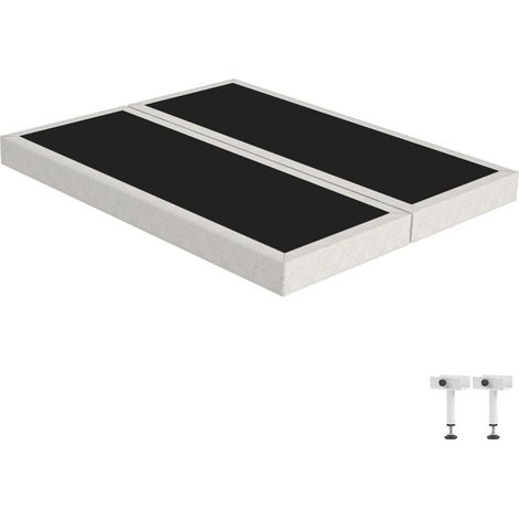Sommier tapissier SR15 beige 2x90x190 Lattes bois massif - H.15 cm - Made in France