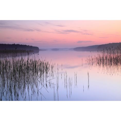 Papier peint panoramique rose, bleu et violet | Tapisserie panoramique paysage pour chambre | Papier peint panoramique lac nature - 267 x 400 cm (4 pièces) (1/2)